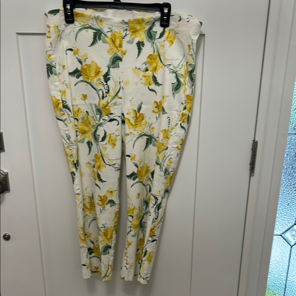 Chico's White Pants with Yellow Floral Design
